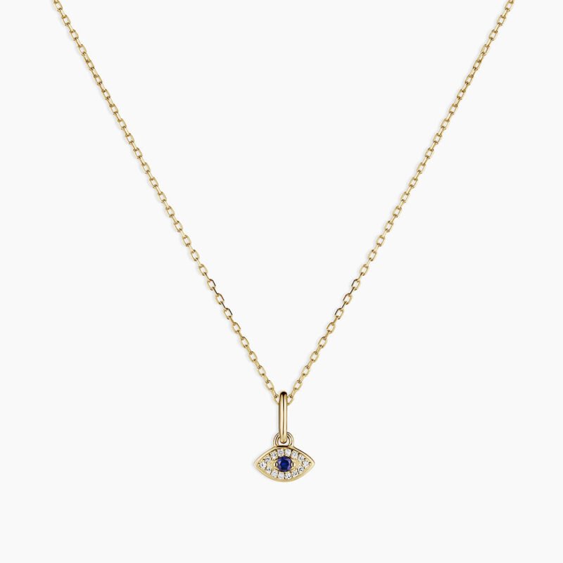 Diamond and Blue Sapphire Evil Eye Charm Necklace