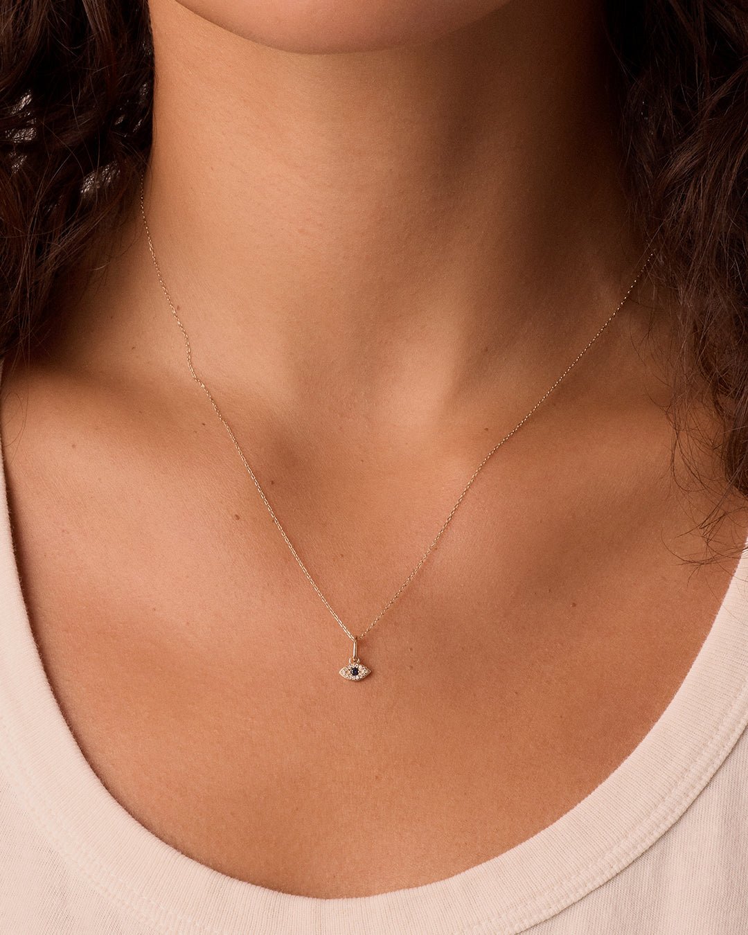 Diamond and Blue Sapphire Evil Eye Charm Necklace