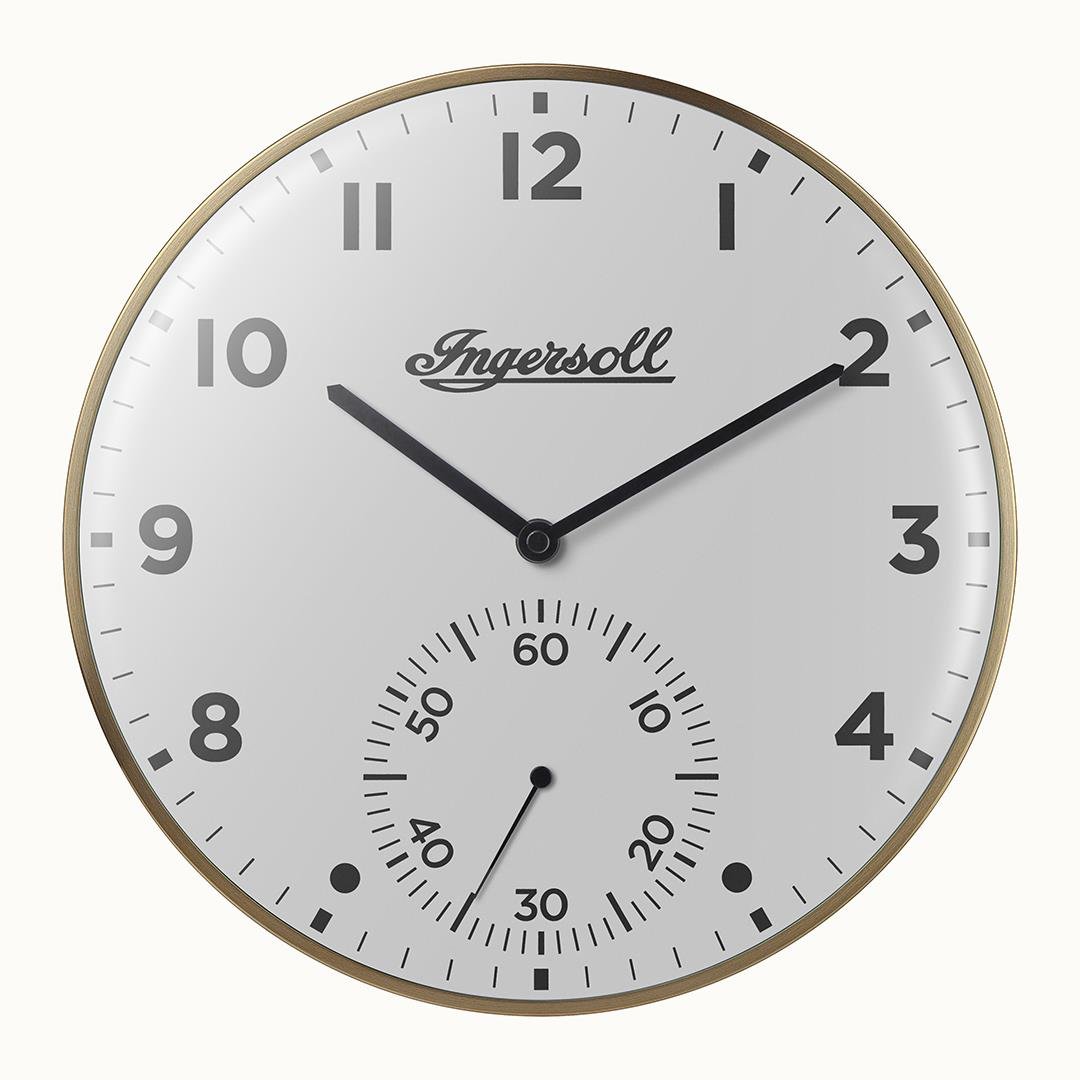 IC003GW INGERSOLL QUARTZ 30CM WALL CLOCK - GOLD/WHITE